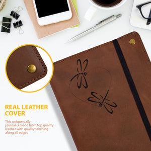The Dragonfly Heart - Real Leather Journal | Elastic Strap | 200 Lined Pages, 6 x 8.5 Inches | Diary, Leather Notebook Journals for Writing