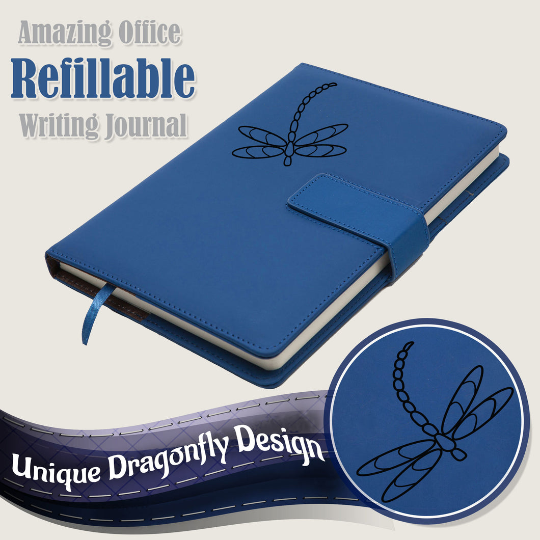 The Dragonfly Journal | 5x8 Inches, 200 Lined Pages, Magnetic Clasp, Refillable | Diary, Cute Notebook Journal, Personal Journal for Women or Men - Blue