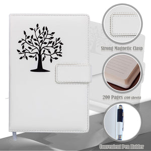 The Tree Of Life Journal | 5x8 Inches, 200 Lined Pages, Magnetic Clasp, Refillable | Diary, Cute Notebook Journal, Personal Journal for Women or Men - White